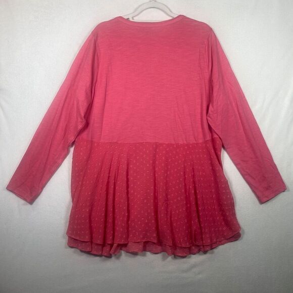 LOGO Lori Goldstein Pink Mixed Media Ruffle Hem Cardigan Duster 1X - Picture 2 of 12